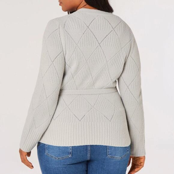 Apricot 1X Curve Wrap Sweater | Light Grey, Tie-Waist, Soft Knit, NWT - Picture 3 of 16